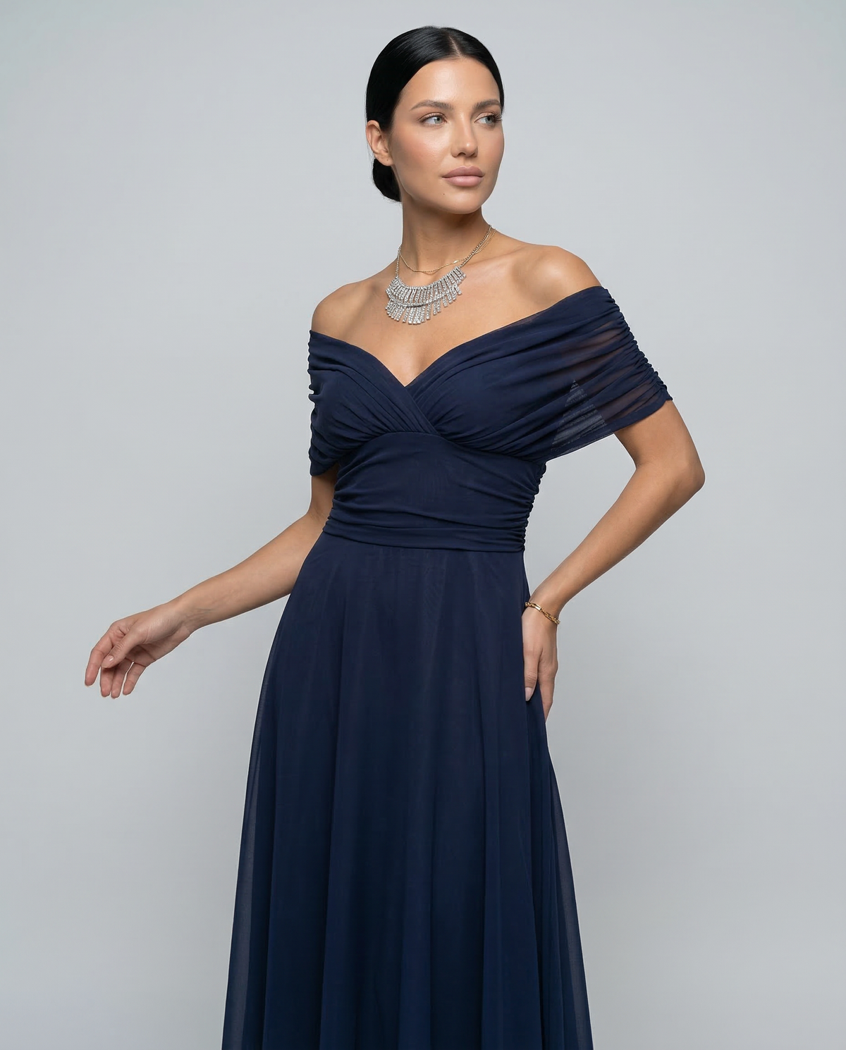 Evening Dress Women's Off-Shoulder Maxi with Ruched Detail - 13 - Stylewhipped