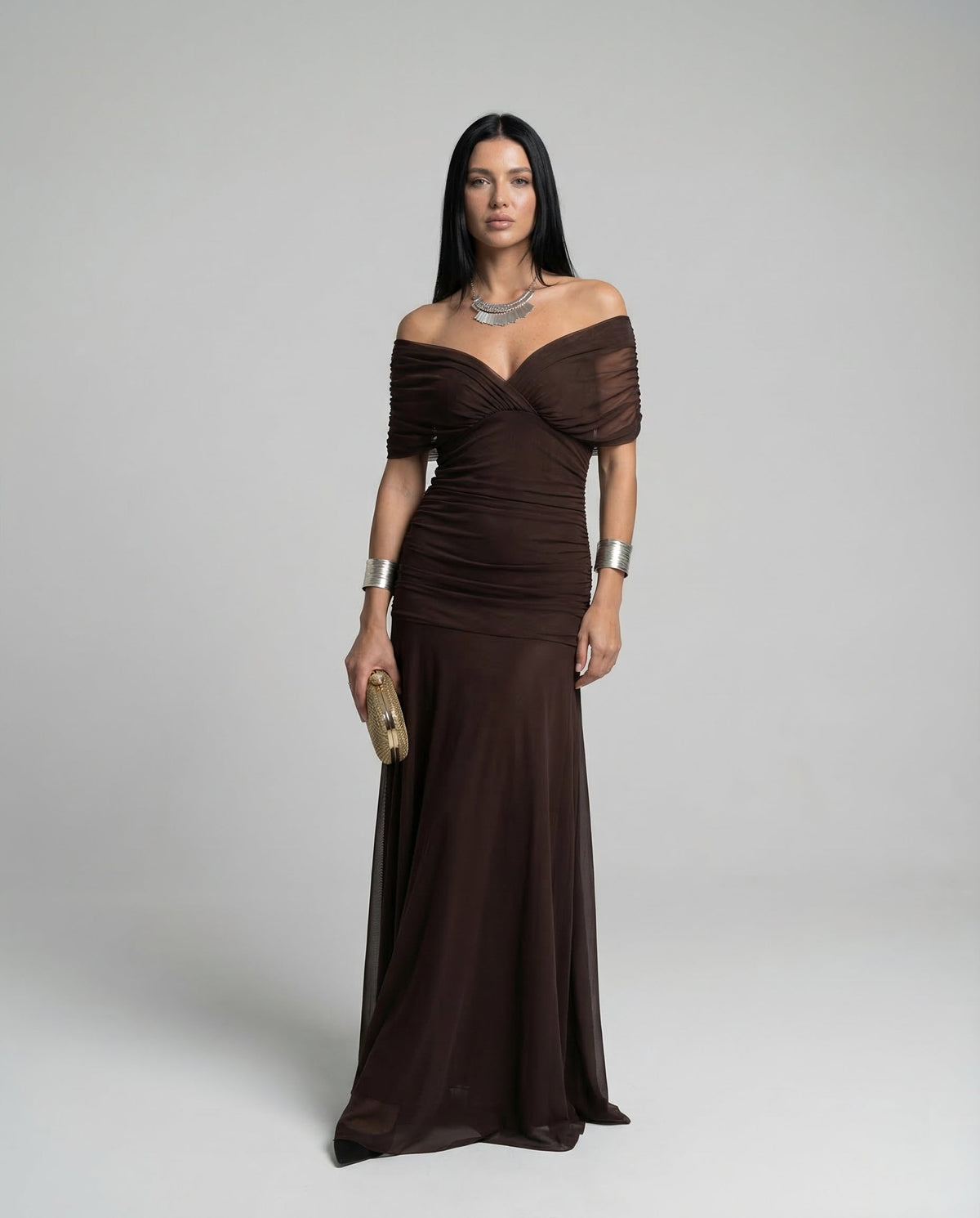 Evening Dress Women's Off-Shoulder Maxi with Ruched Detail - 19 - Stylewhipped