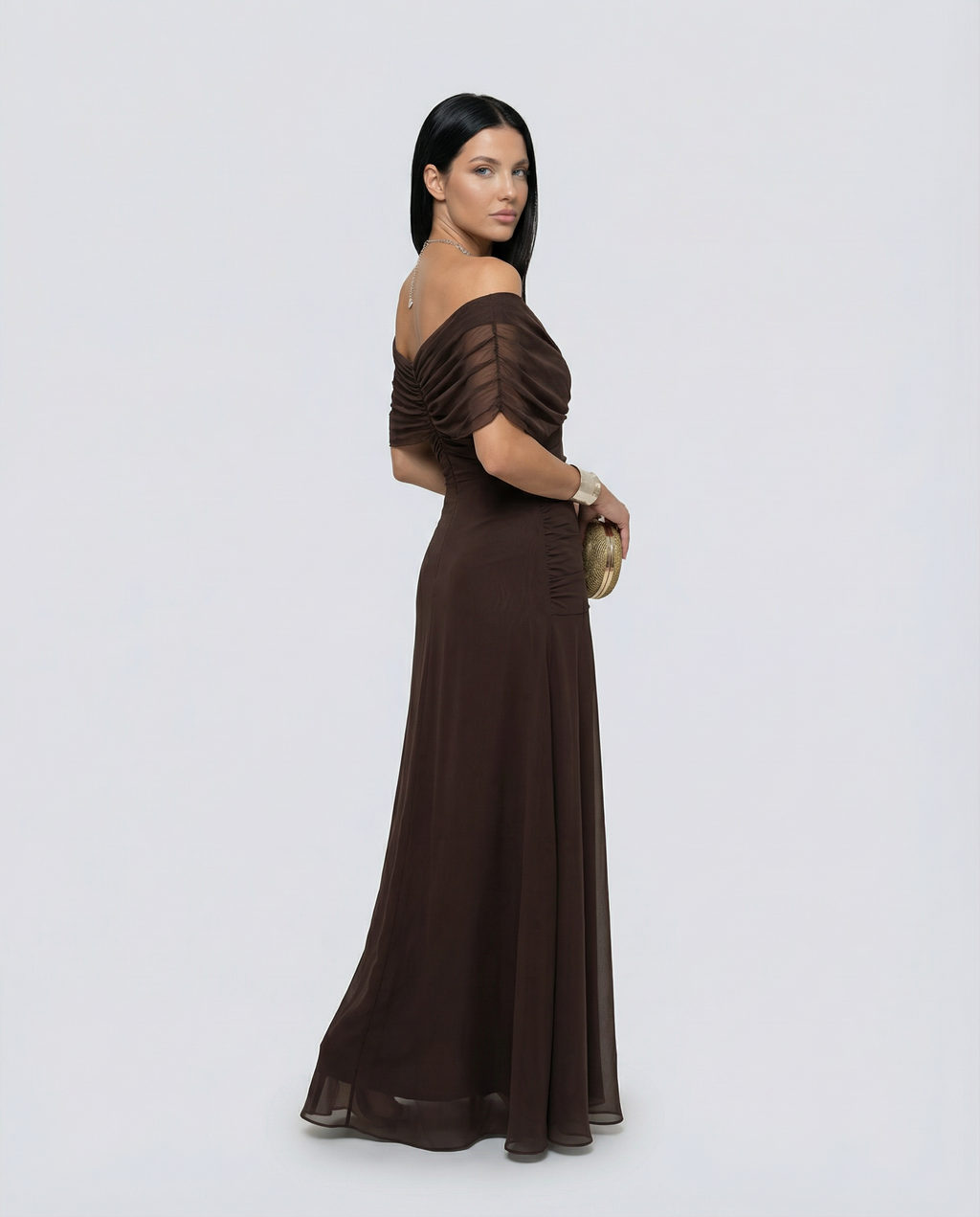 Evening Dress Women's Off-Shoulder Maxi with Ruched Detail - 20 - Stylewhipped