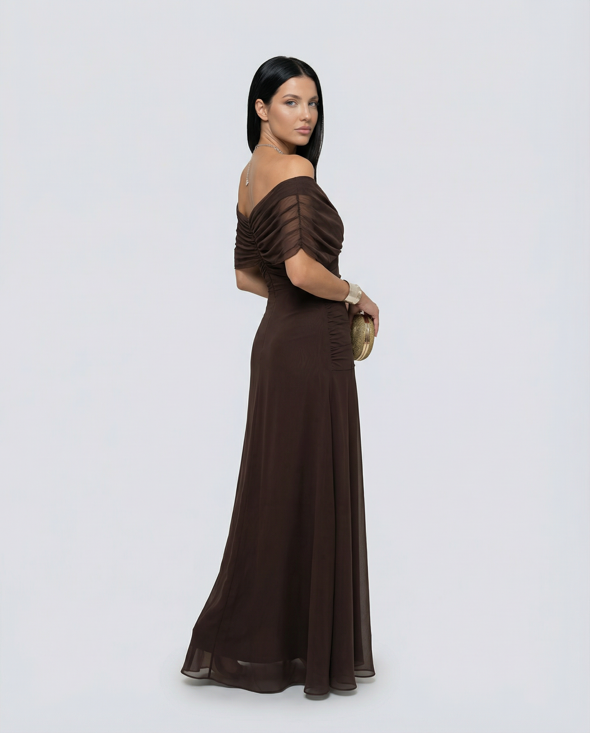 Evening Dress Women's Off-Shoulder Maxi with Ruched Detail - 20 - Stylewhipped