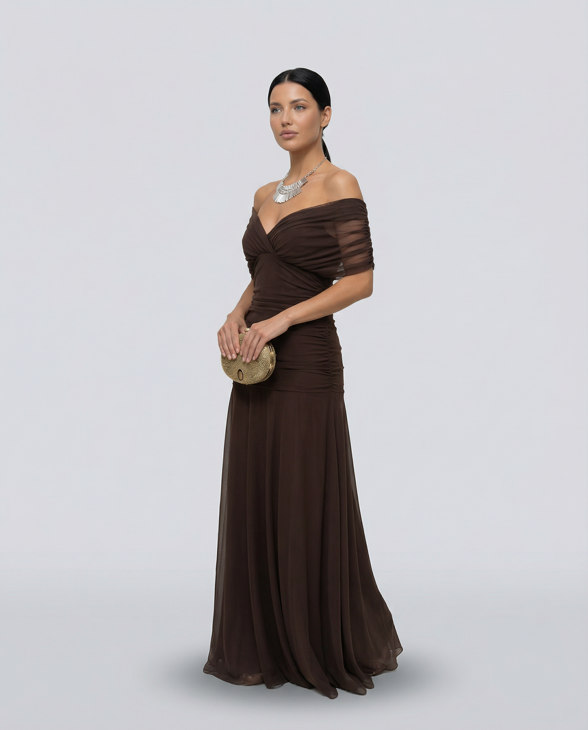 Evening Dress Women's Off-Shoulder Maxi with Ruched Detail - 24 - Stylewhipped
