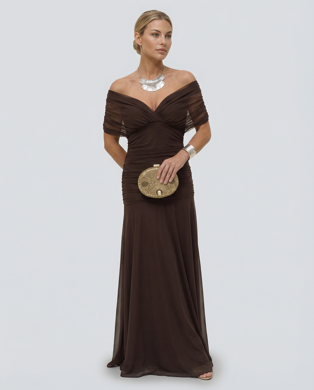 Evening Dress Women's Off-Shoulder Maxi with Ruched Detail - 25 - Stylewhipped