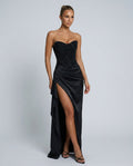 Strapless Evening Dress for Women with High Split and Corset Bodice - 1 - Stylewhipped