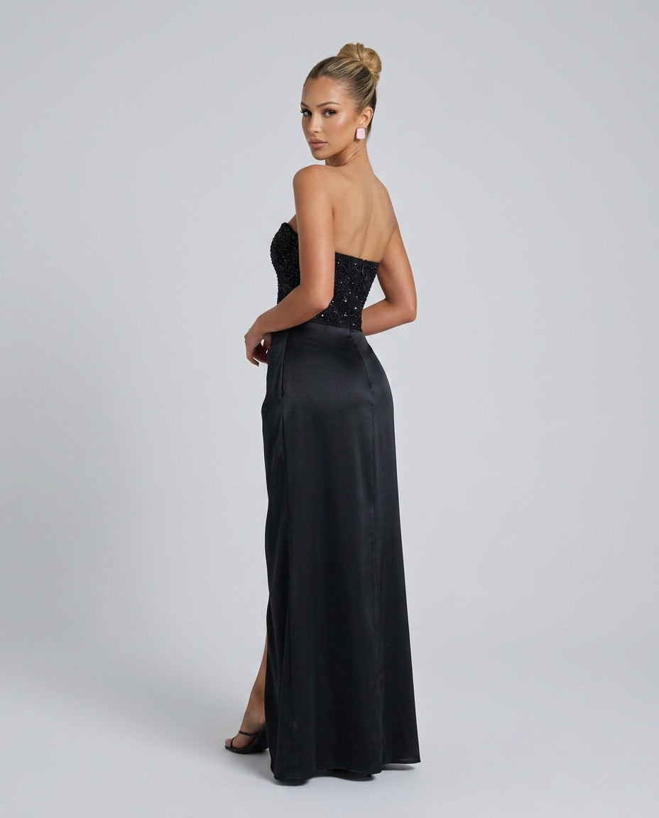 Strapless Evening Dress for Women with High Split and Corset Bodice - 2 - Stylewhipped