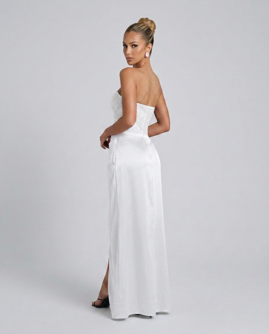 Strapless Evening Dress for Women with High Split and Corset Bodice - 5 - Stylewhipped