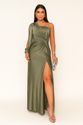 Maxi Dress Women One-Shoulder Cut with Twist Detail - 1 - Stylewhipped