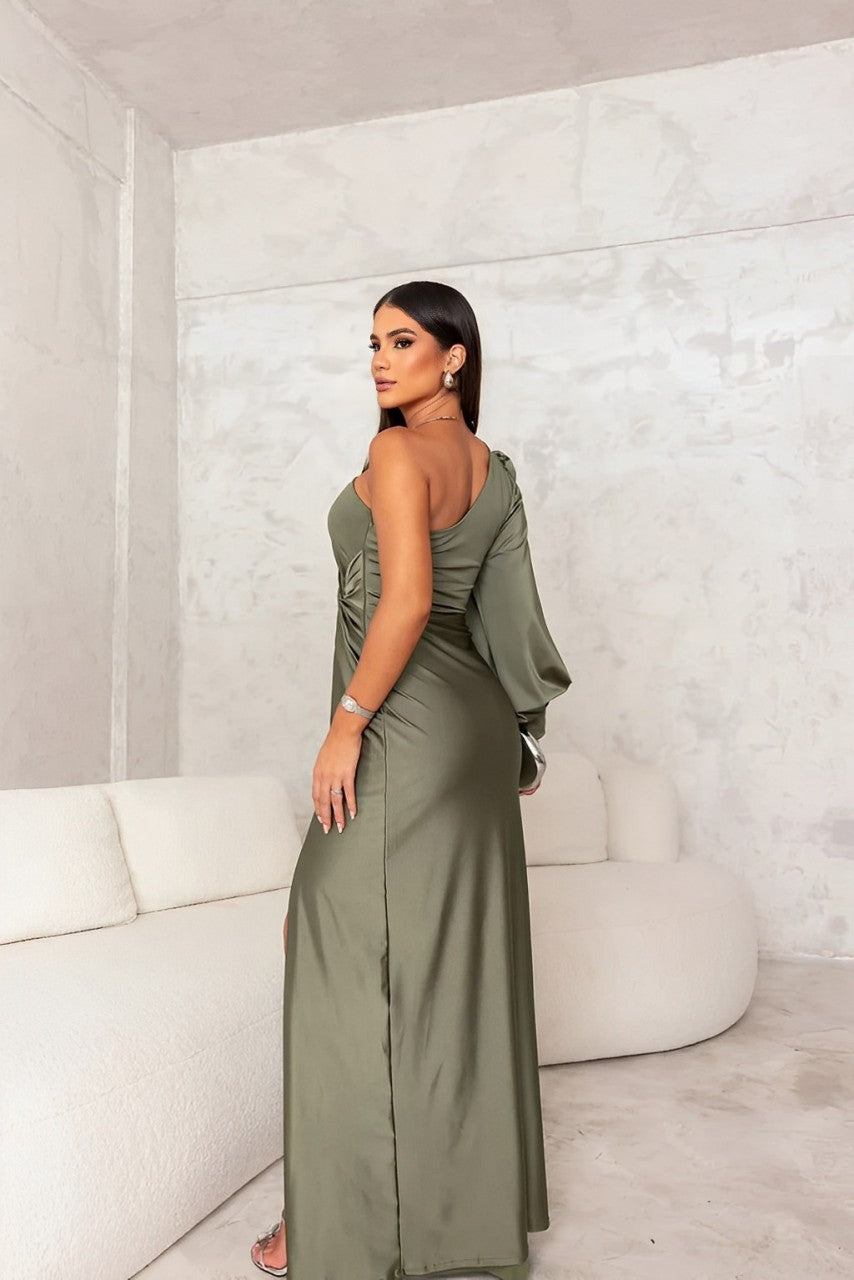 Maxi Dress Women One-Shoulder Cut with Twist Detail - 2 - Stylewhipped