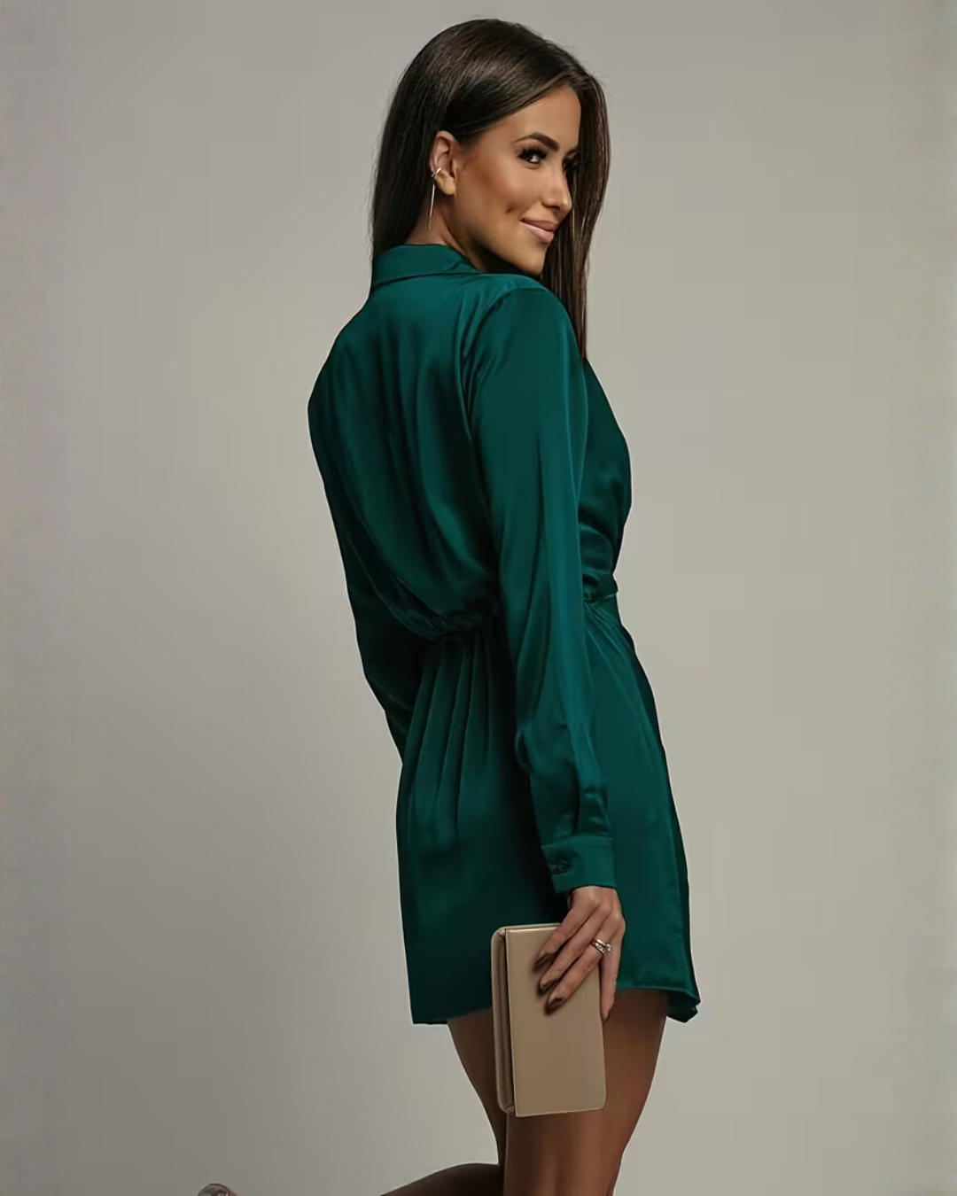 Wrap Dress Women's V-Neck Long Sleeve in Chocolate Brown - 7 - Stylewhipped
