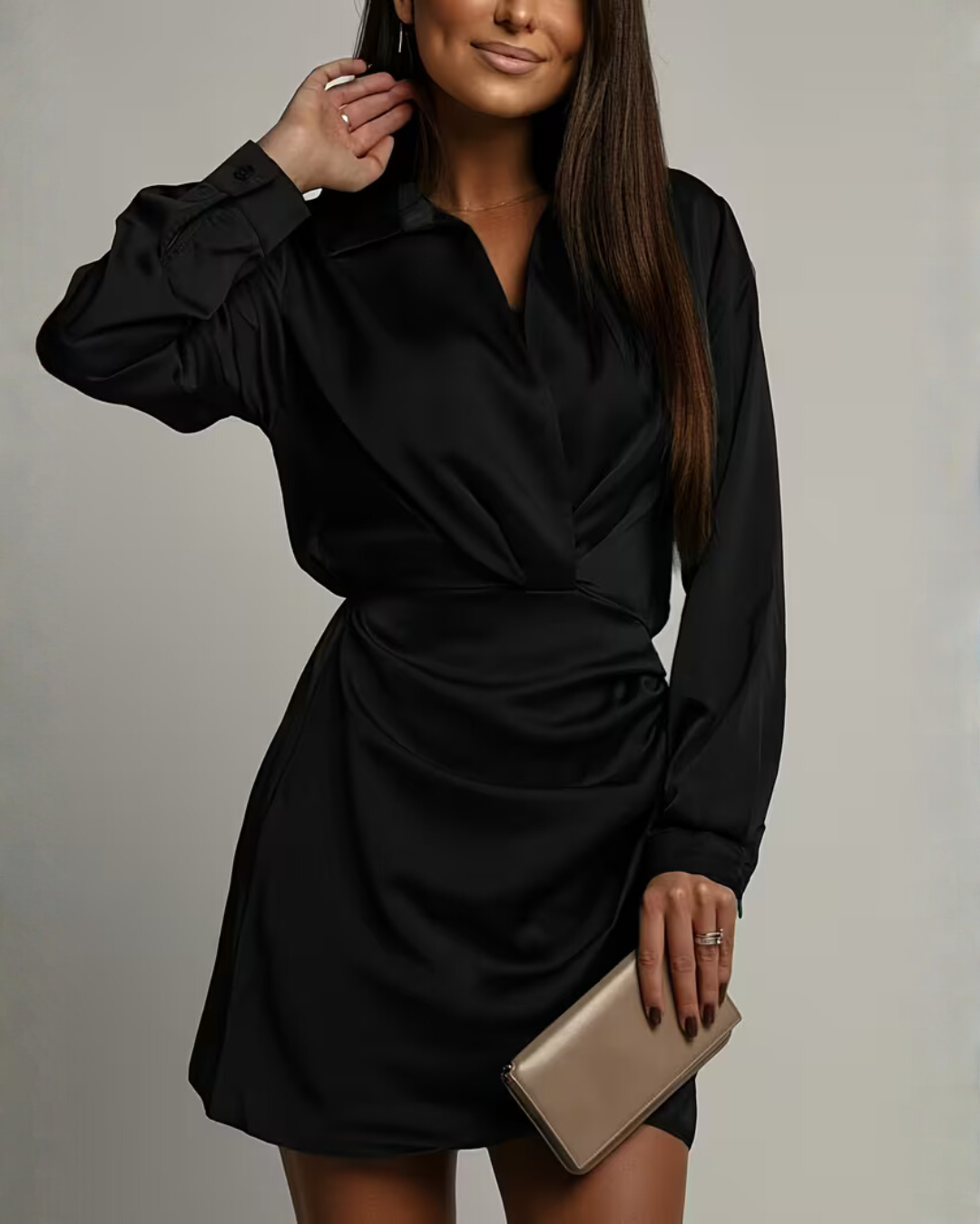 Wrap Dress Women's V-Neck Long Sleeve in Chocolate Brown - 8 - Stylewhipped