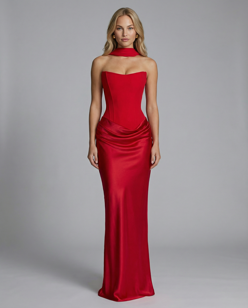 Evening Dress Women's Strapless Fitted Silhouette with Cowl Detail - 8 - Stylewhipped