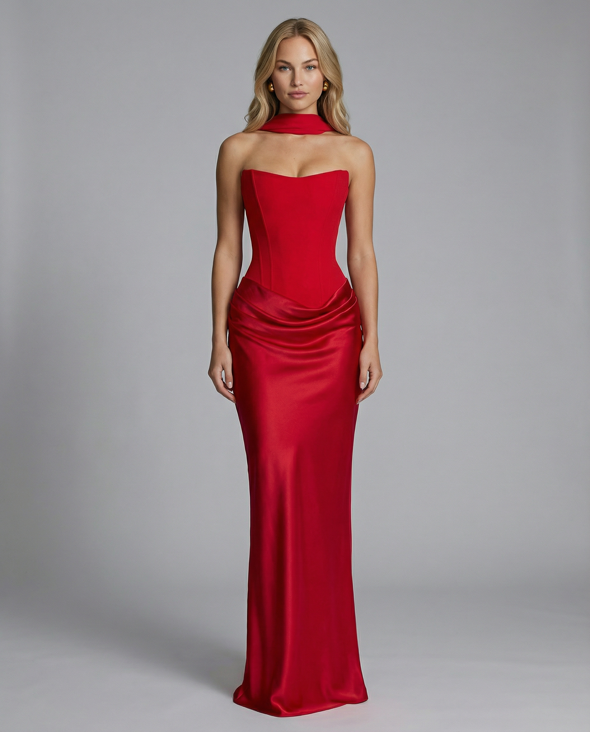 Evening Dress Women's Strapless Fitted Silhouette with Cowl Detail - 8 - Stylewhipped