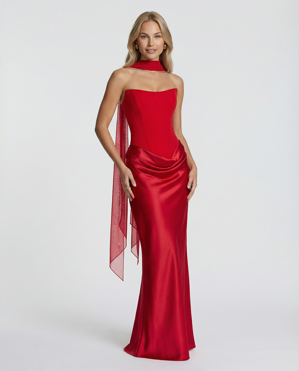 Evening Dress Women's Strapless Fitted Silhouette with Cowl Detail - 10 - Stylewhipped