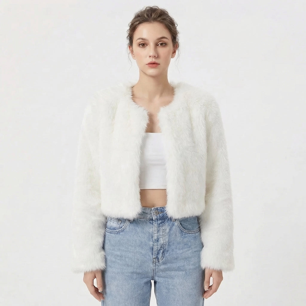 Women's Short Jacket with Round Neck and Long Sleeves - 1 - Stylewhipped