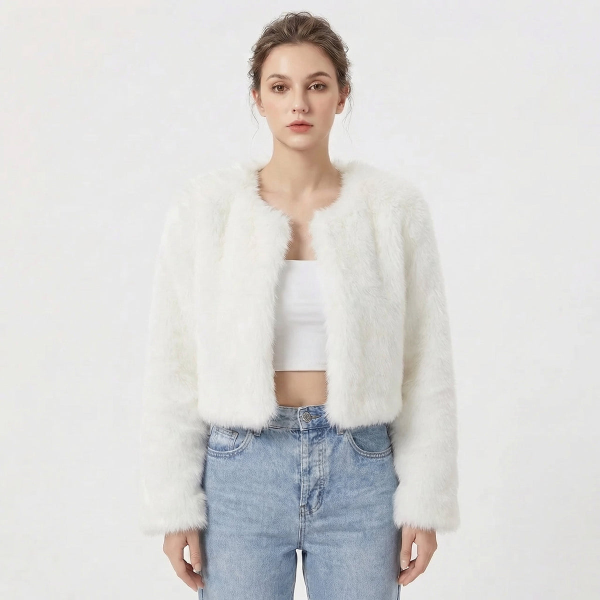 Women's Short Jacket with Round Neck and Long Sleeves - 1 - Stylewhipped