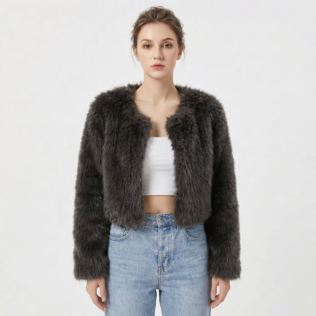 Women's Short Jacket with Round Neck and Long Sleeves - 2 - Stylewhipped