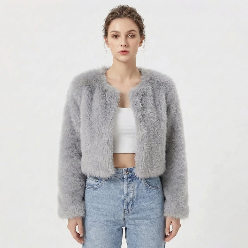 Women's Short Jacket with Round Neck and Long Sleeves - 3 - Stylewhipped