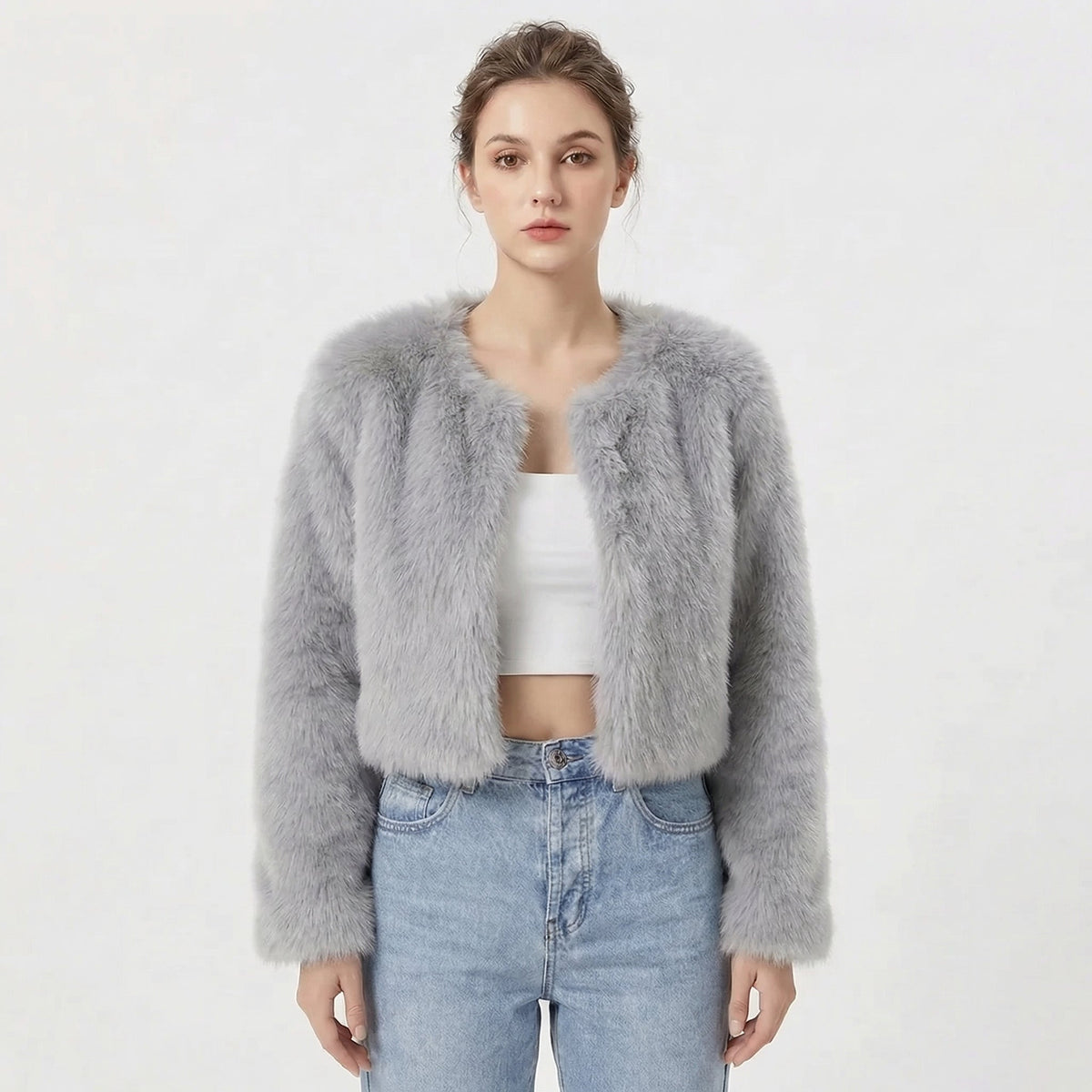 Women's Short Jacket with Round Neck and Long Sleeves - 3 - Stylewhipped