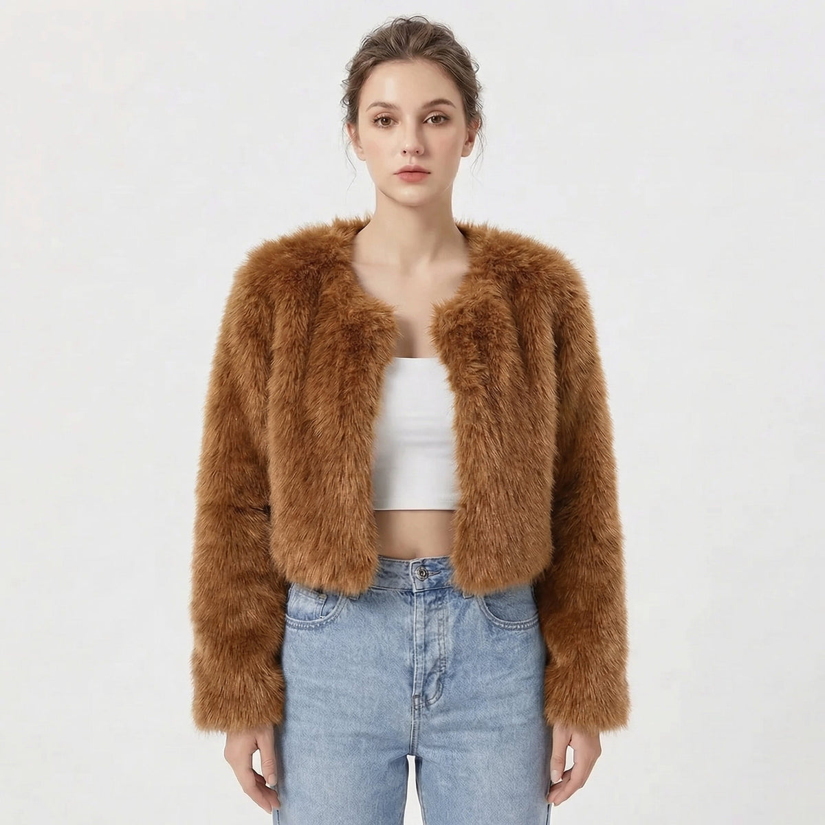 Women's Short Jacket with Round Neck and Long Sleeves - 4 - Stylewhipped