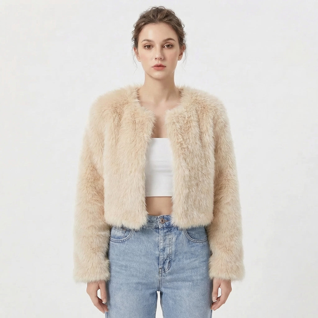 Women's Short Jacket with Round Neck and Long Sleeves - 5 - Stylewhipped