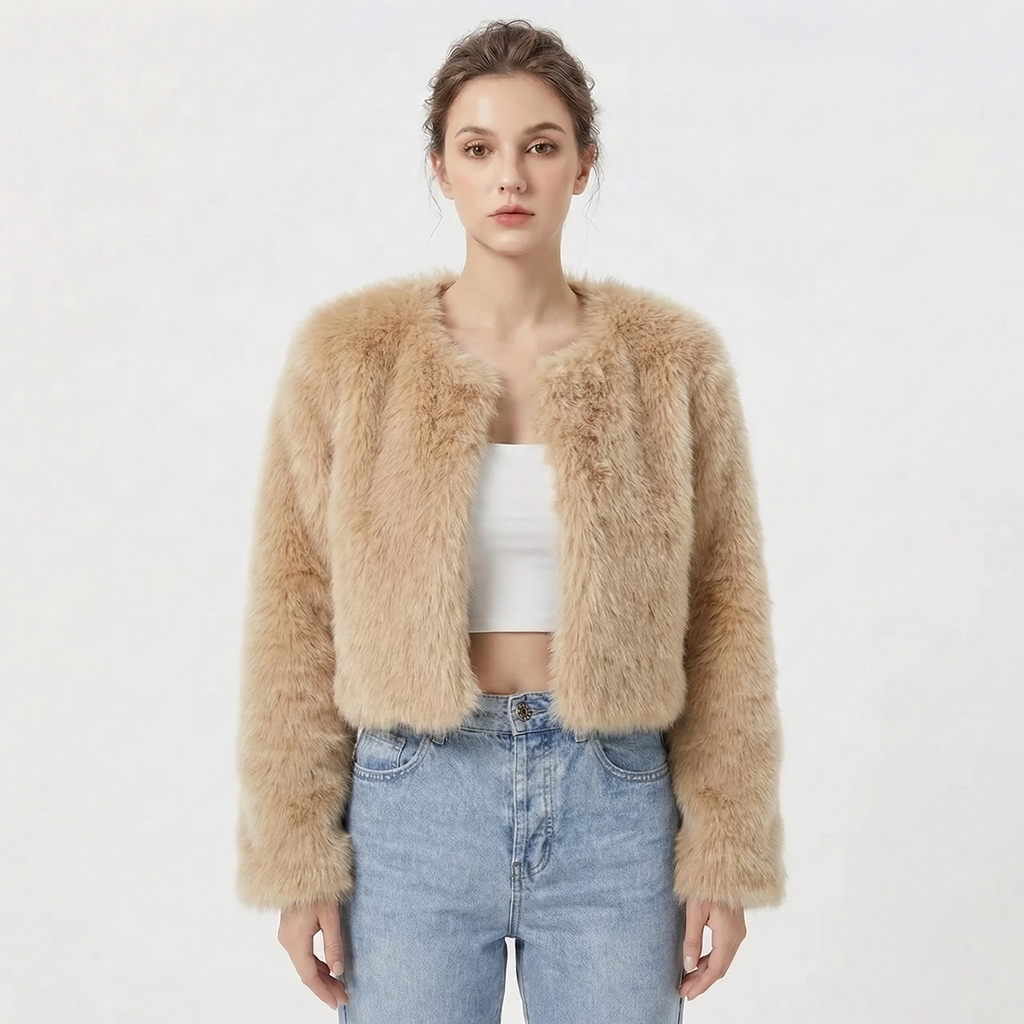 Women's Short Jacket with Round Neck and Long Sleeves - 6 - Stylewhipped