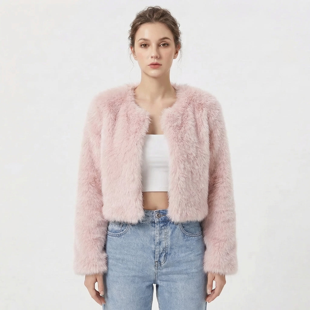 Women's Short Jacket with Round Neck and Long Sleeves - 7 - Stylewhipped