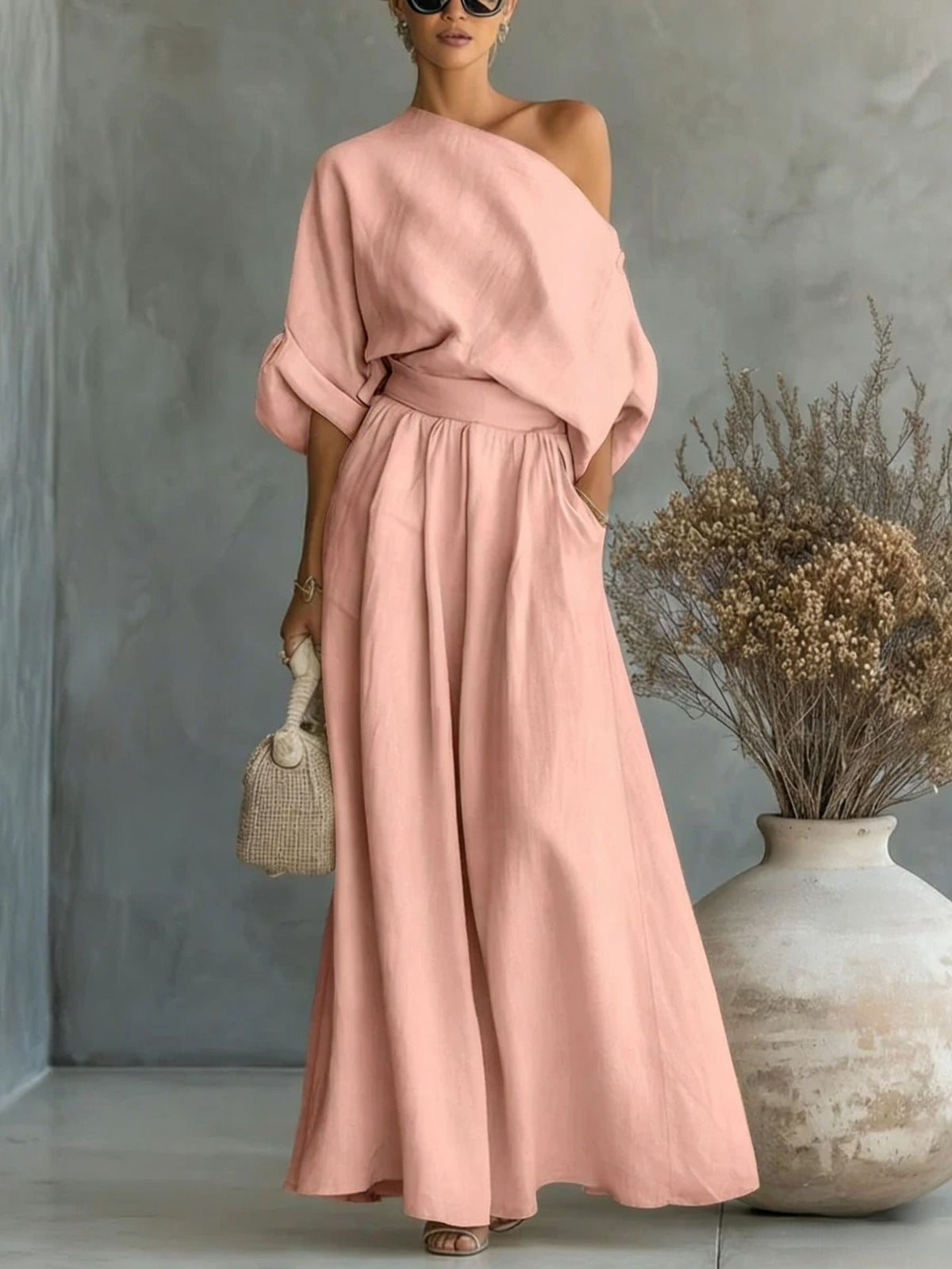Maxi Dress for Women with One-Shoulder Design and Relaxed Fit - 3 - Stylewhipped