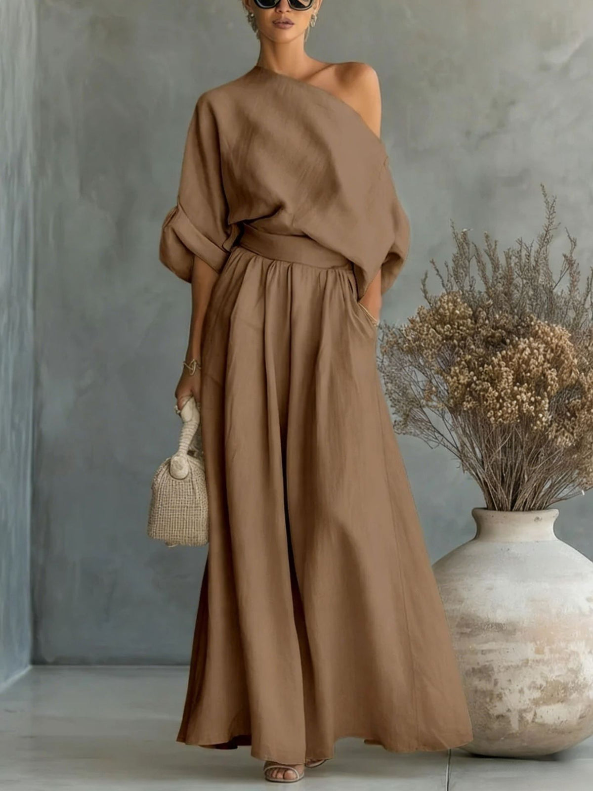 Maxi Dress for Women with One-Shoulder Design and Relaxed Fit - 4 - Stylewhipped