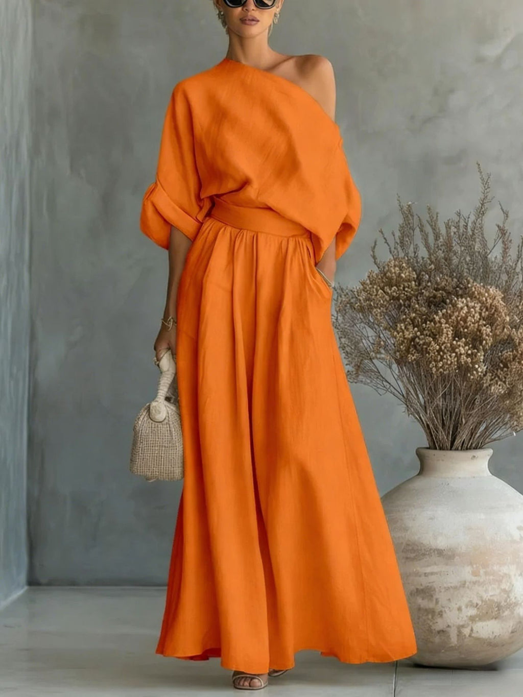 Maxi Dress for Women with One-Shoulder Design and Relaxed Fit - 5 - Stylewhipped