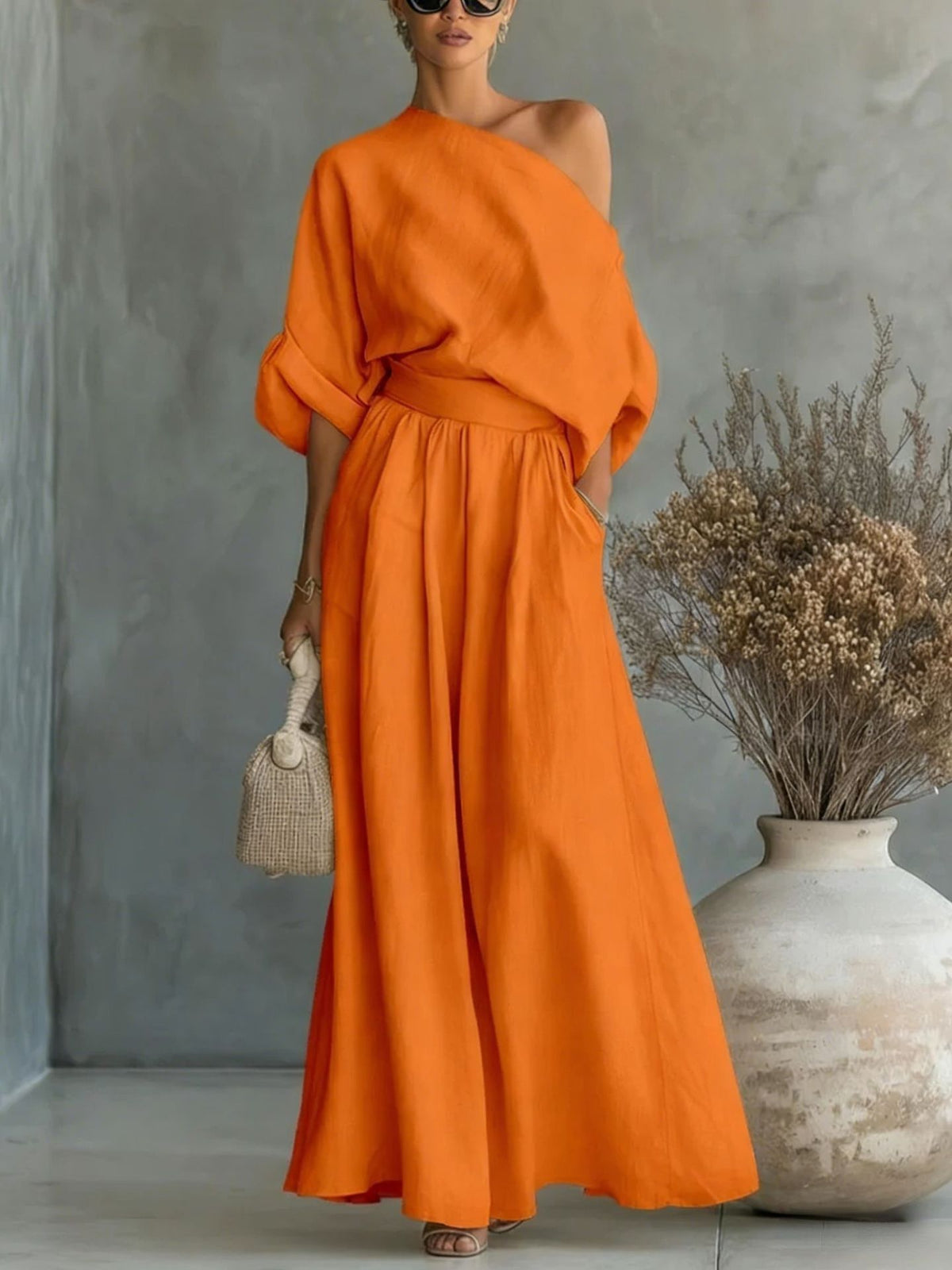 Maxi Dress for Women with One-Shoulder Design and Relaxed Fit - 5 - Stylewhipped