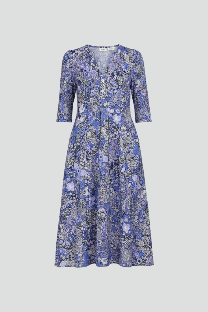 Midi Dress for Women with V-Neck and Three-Quarter Sleeves in Floral Print - 1 - Stylewhipped