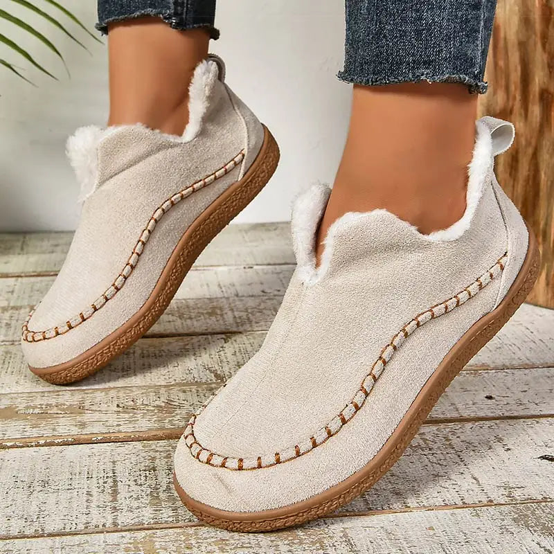 Casual Women's Slip-On Shoes with Cuddly Lining and Stitched Detail - 1 - Stylewhipped
