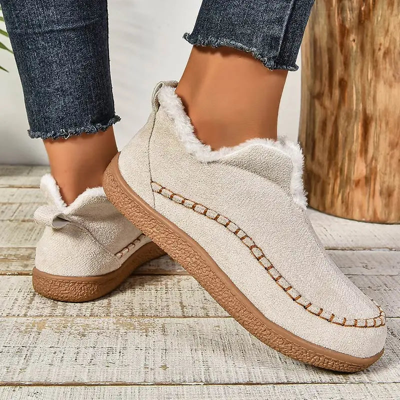Casual Women's Slip-On Shoes with Cuddly Lining and Stitched Detail - 2 - Stylewhipped