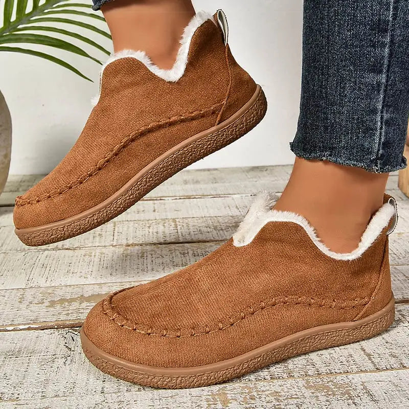 Casual Women's Slip-On Shoes with Cuddly Lining and Stitched Detail - 4 - Stylewhipped