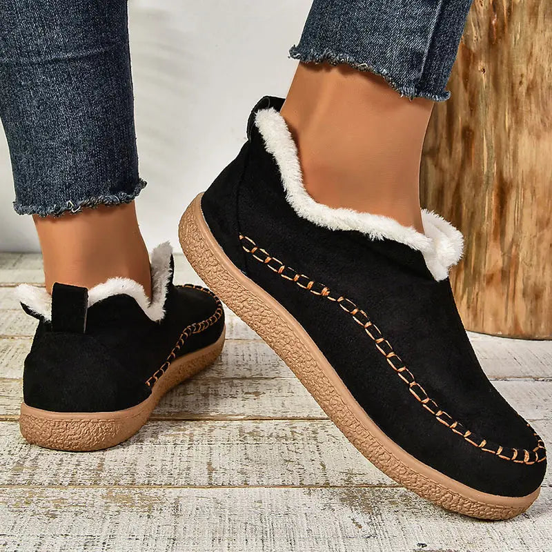 Casual Women's Slip-On Shoes with Cuddly Lining and Stitched Detail - 5 - Stylewhipped