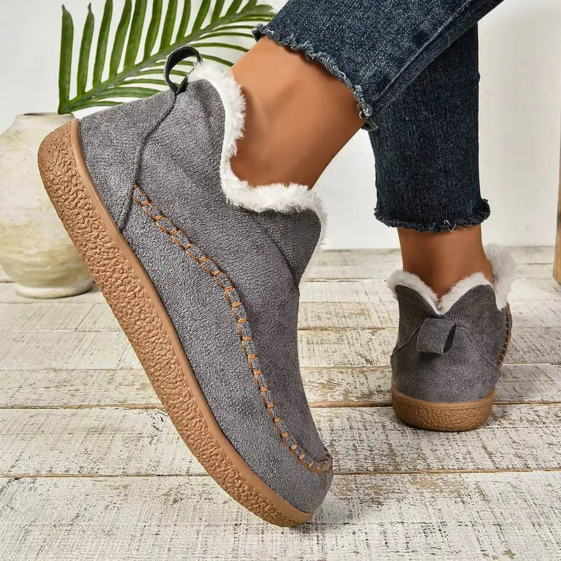 Casual Women's Slip-On Shoes with Cuddly Lining and Stitched Detail - 6 - Stylewhipped