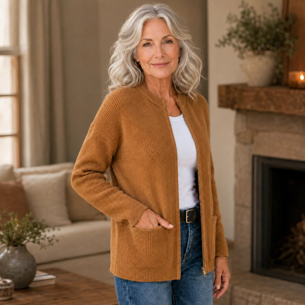 Women's Cardigan with Stand-Up Collar and Pockets - 3 - Stylewhipped