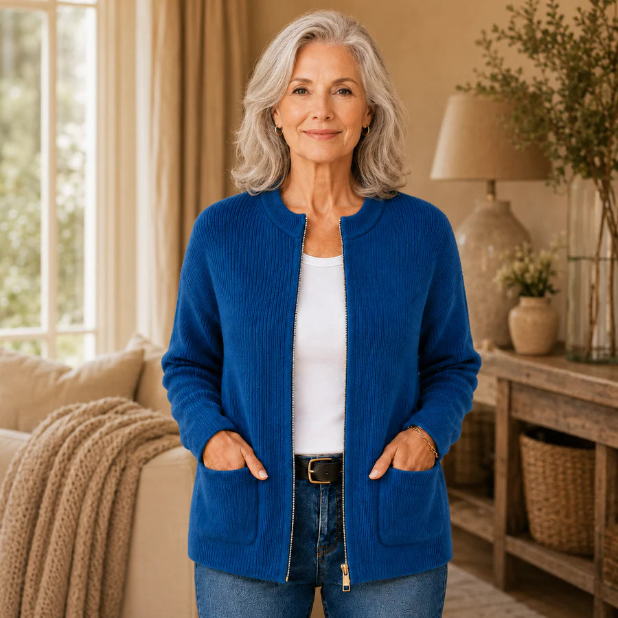 Women's Cardigan with Stand-Up Collar and Pockets - 4 - Stylewhipped