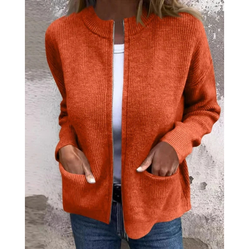 Women's Cardigan with Stand-Up Collar and Pockets - 5 - Stylewhipped