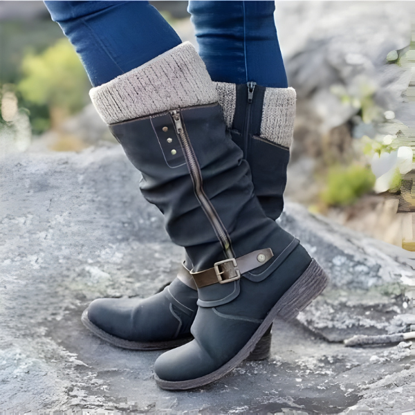 Women's Slouchy Knee-High Boots with Buckle Detail - 1 - Stylewhipped