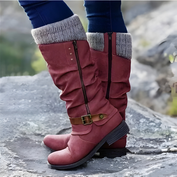 Women's Slouchy Knee-High Boots with Buckle Detail - 2 - Stylewhipped