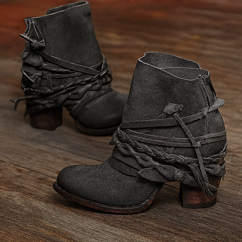 Ankle Boots Women with Block Heel and Braided Strap Detail - 1 - Stylewhipped