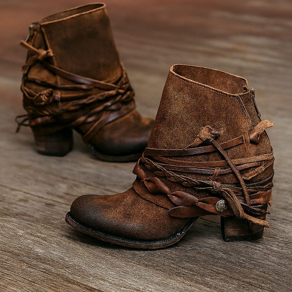 Ankle Boots Women with Block Heel and Braided Strap Detail - 2 - Stylewhipped