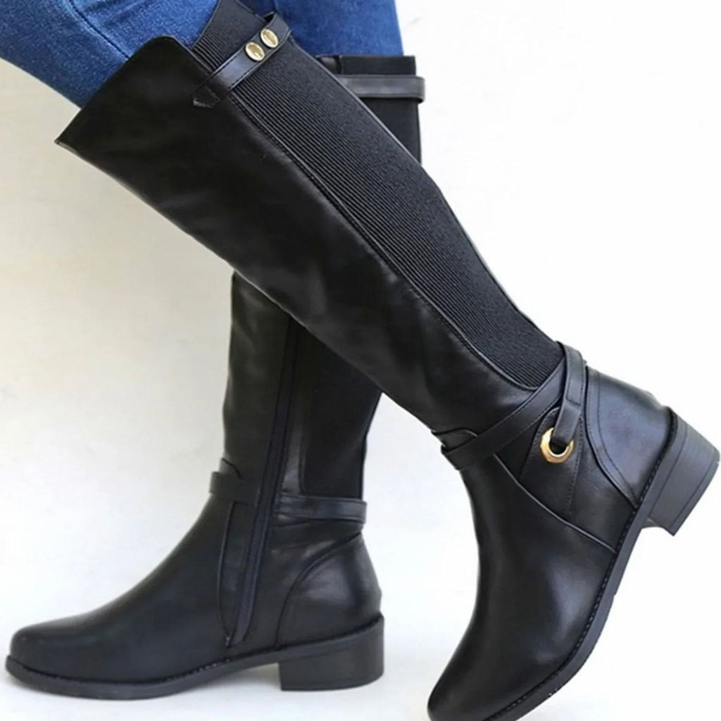 Knee-High Women's Boots with Elastic Insert and Stylish Detailing - 1 - Stylewhipped
