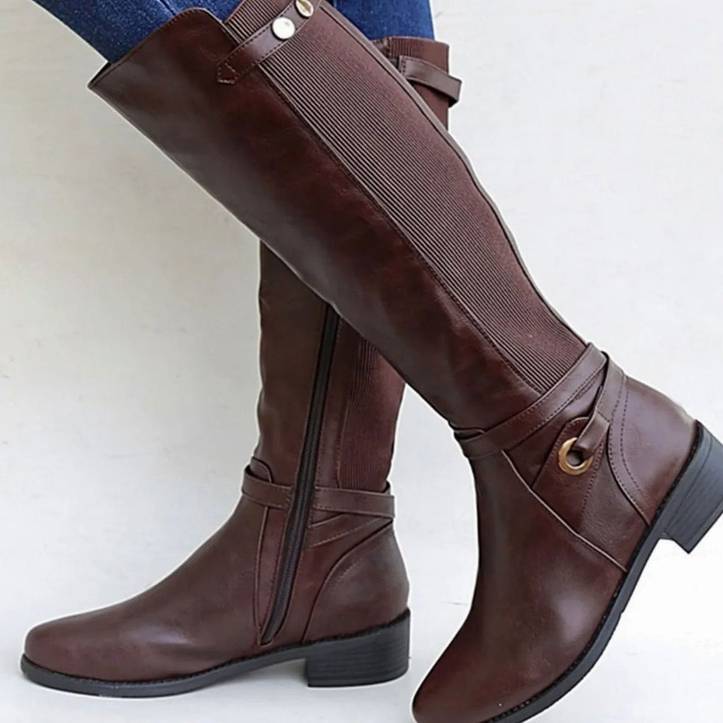 Knee-High Women's Boots with Elastic Insert and Stylish Detailing - 2 - Stylewhipped