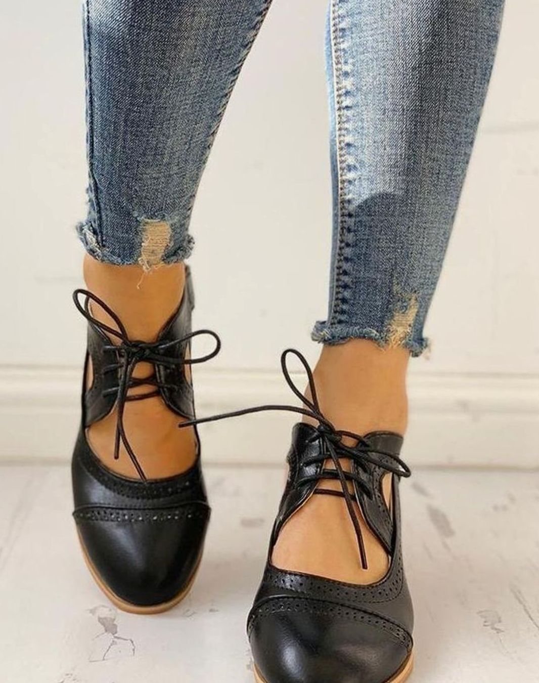 Women's Block Heels with Brogue Detailing and Lacing - 5 - Stylewhipped