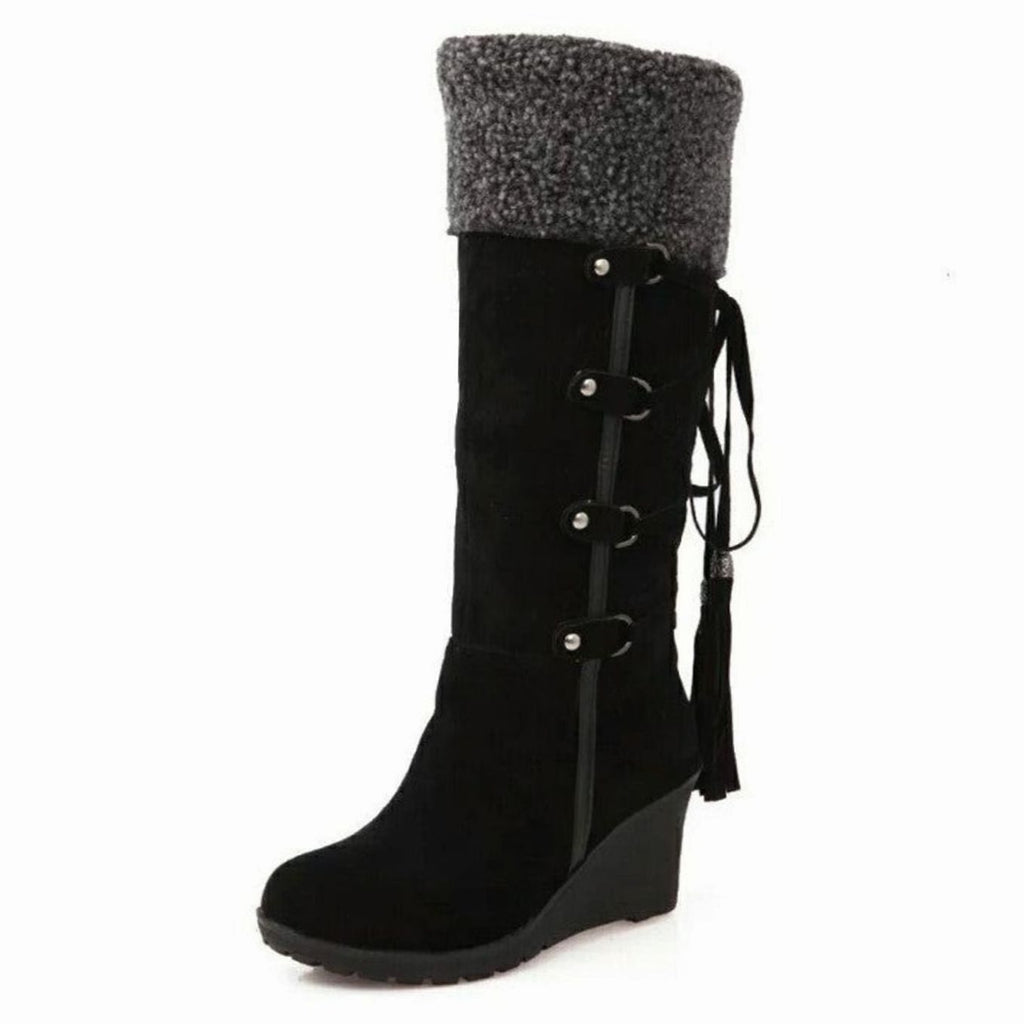 Wedge Boots for Women with Faux Fur Collar and Side Lacing - 3 - Stylewhipped