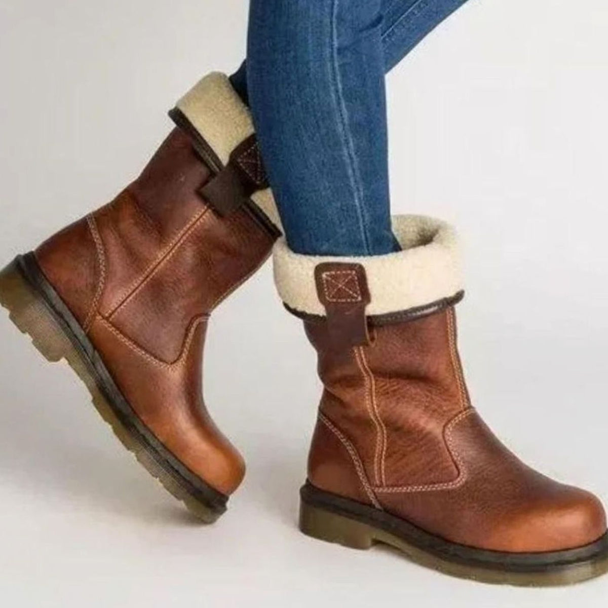 Women's Brown Ankle Boots with Fur-Lined Cuff and Classic Design - 1 - Stylewhipped