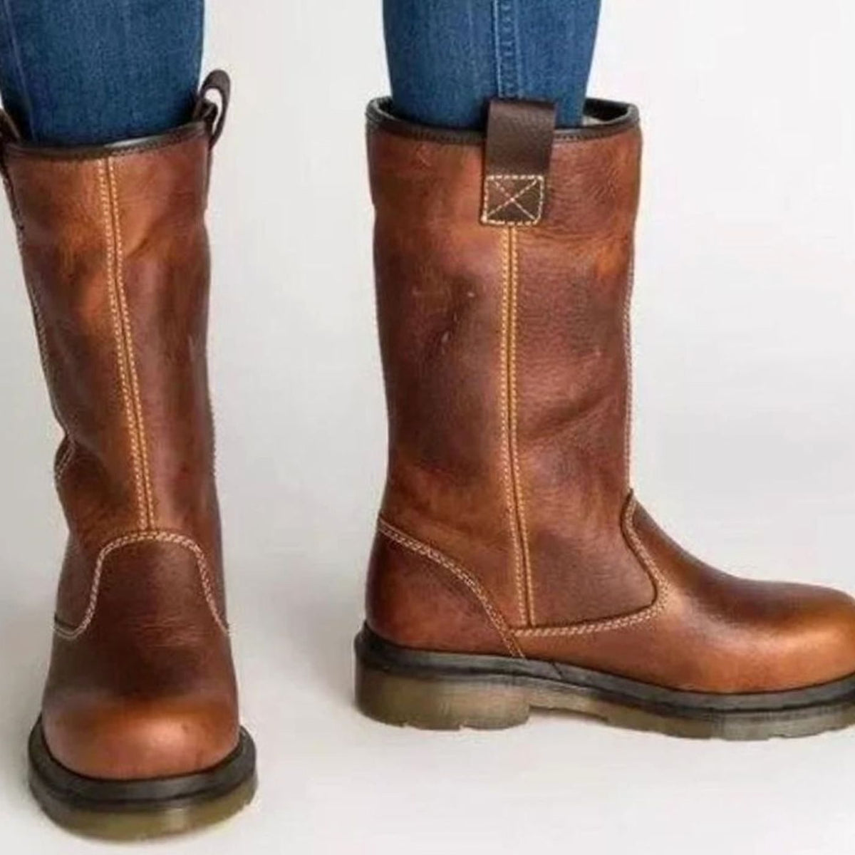 Women's Brown Ankle Boots with Fur-Lined Cuff and Classic Design - 2 - Stylewhipped