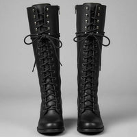 Laced Knee-High Women's Boots with Chunky Heel and Adjustable Fit - 1 - Stylewhipped
