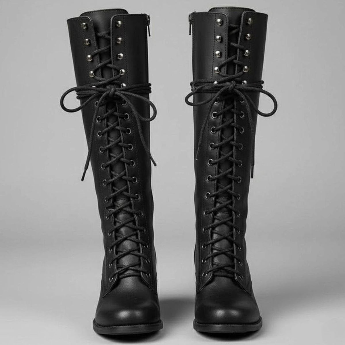 Laced Knee-High Women's Boots with Chunky Heel and Adjustable Fit - 1 - Stylewhipped